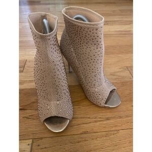 Jacobies Women's Peep Toe Mesh Ankle Booties Rhinestones & Stiletto Heels Size 8